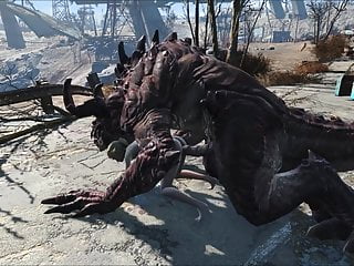 Fallout 4 Katsu and slay rub elbows with Deathclaw